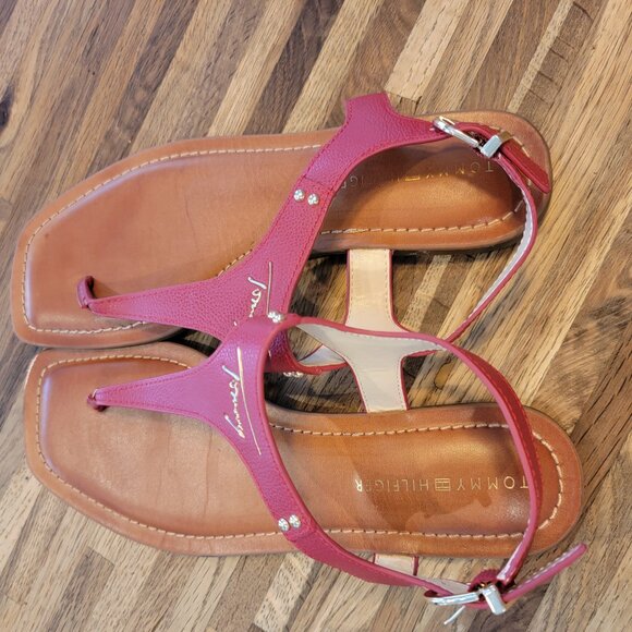 Tommy Hilfiger Logo Red Toe Post Summer Sandals - Picture 8 of 12